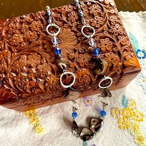 Vintage Lia Sophia Abalone, Crystal and Silver Tone Beads and Circles Necklace